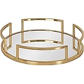 Kate and Laurel Gohana Modern Mirrored Tray, 16 Inch Diameter, Gold, Decorative Round Mirror Tray for Storage and Display
