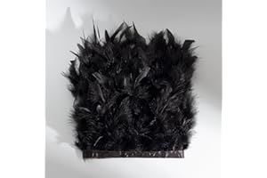 AMUSEDIY Black Turkey Feather Trim Fringe for DIY Dress Skirt Crafts，Feathers Trim by The Yard Width 4-6 inches Costumes Decoration per Pack of 2 Yards