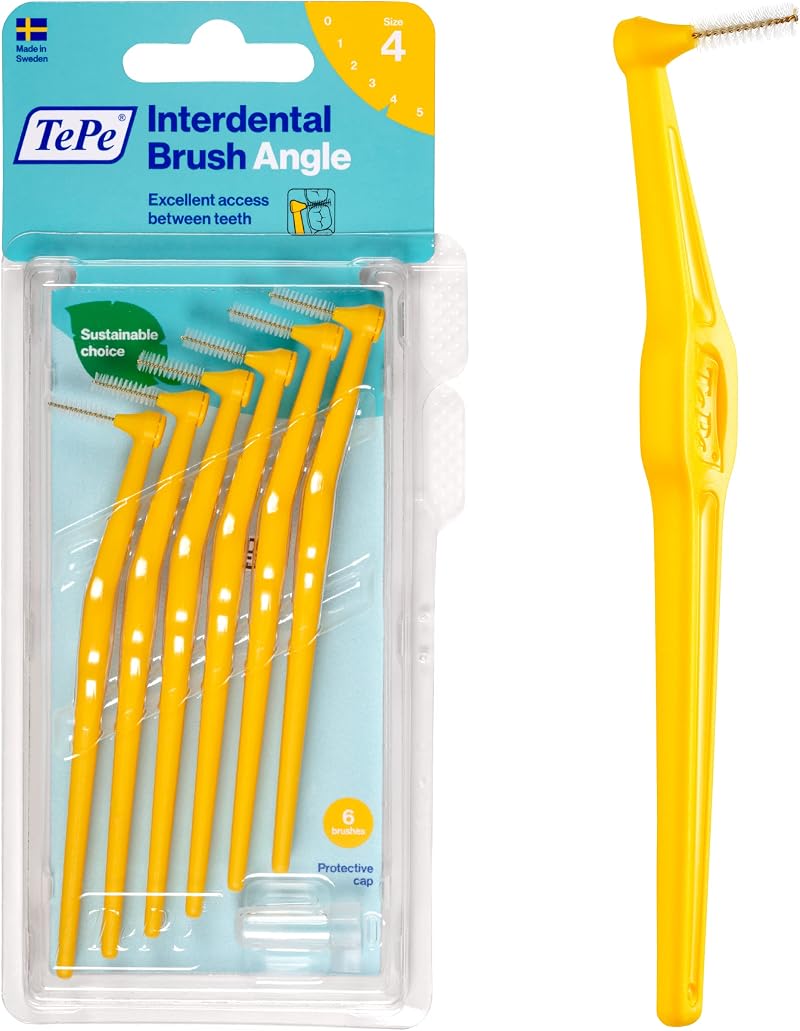 TePe Angle Interdental Brush Yellow 0.7mm ISO 4 6 pcs Plaque Remover