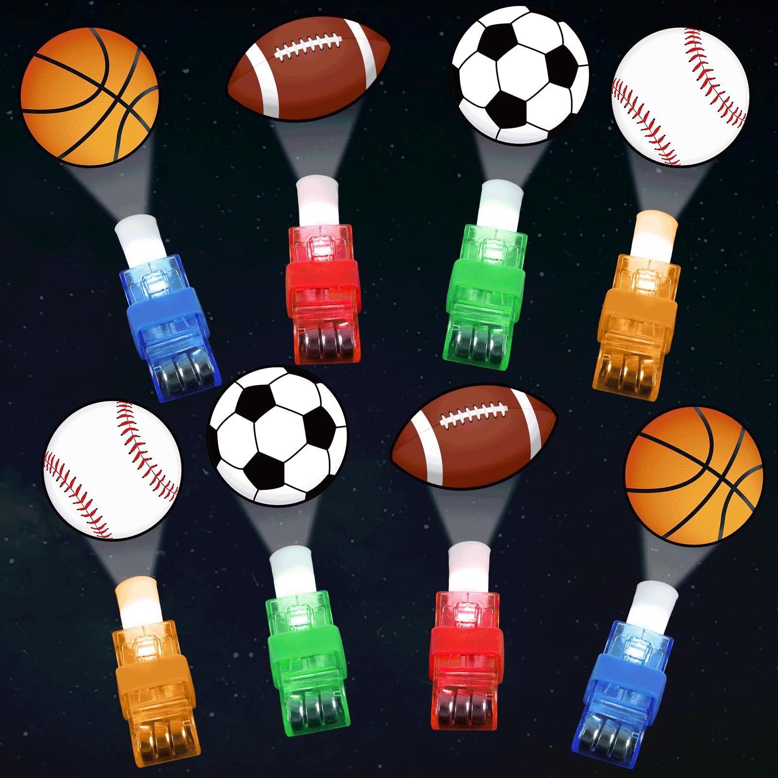 Photo 1 of 36 PCS Sport Party Favors Football LED Light Up Finger Lights, Glow in the Dark Basketball Baseball Soccer Party Finger Flashlight Bulk for Sport Goodie Treat Bag Stuffers Game Birthday Party Supplies