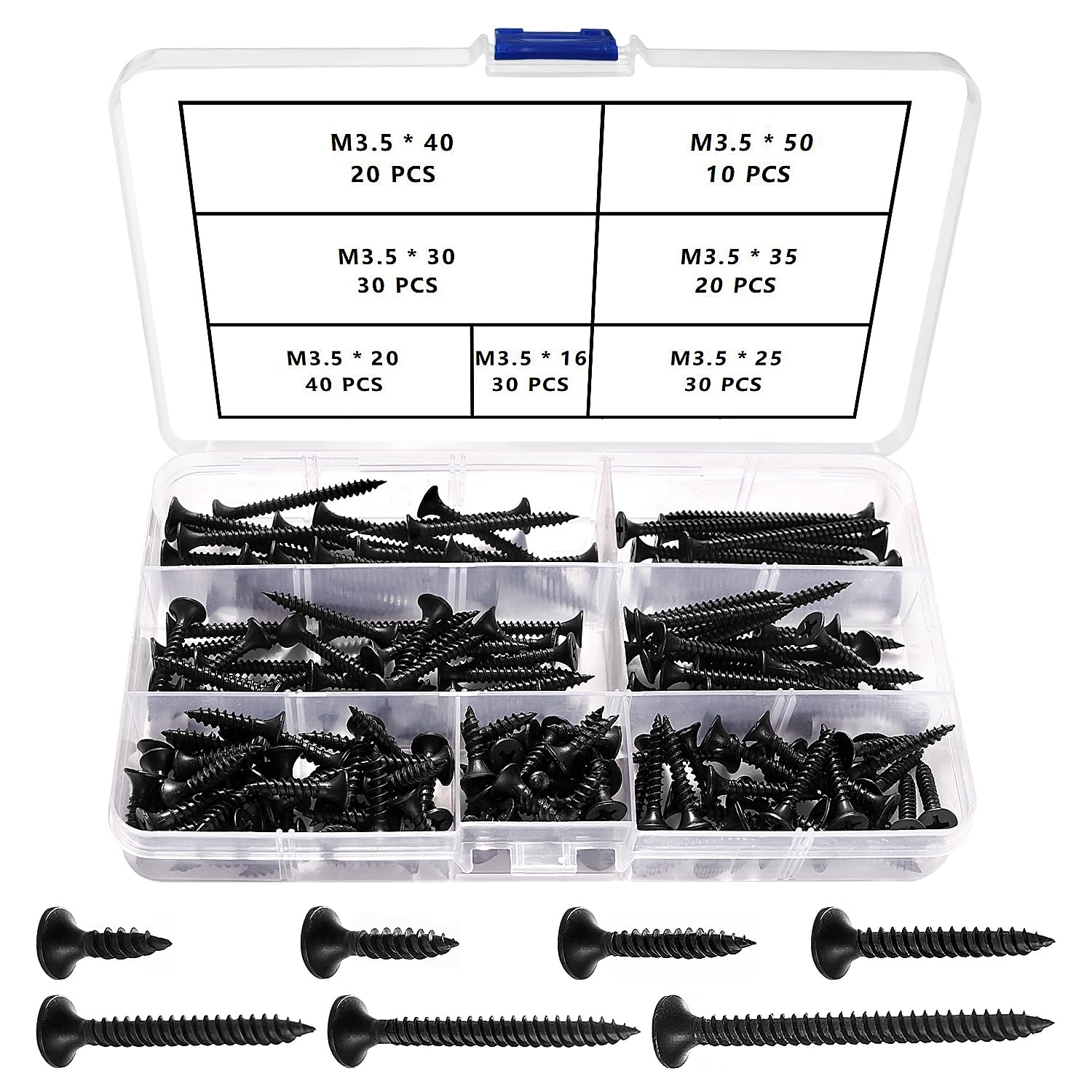 VooGenzek 180 PCS M3.5 Coarse Thread Point Drywall Screws Kit, Phillips Countersunk Drywall Screws, Plasterboard Wood Screw, for Plasterboard, Drywall and Wood, Black