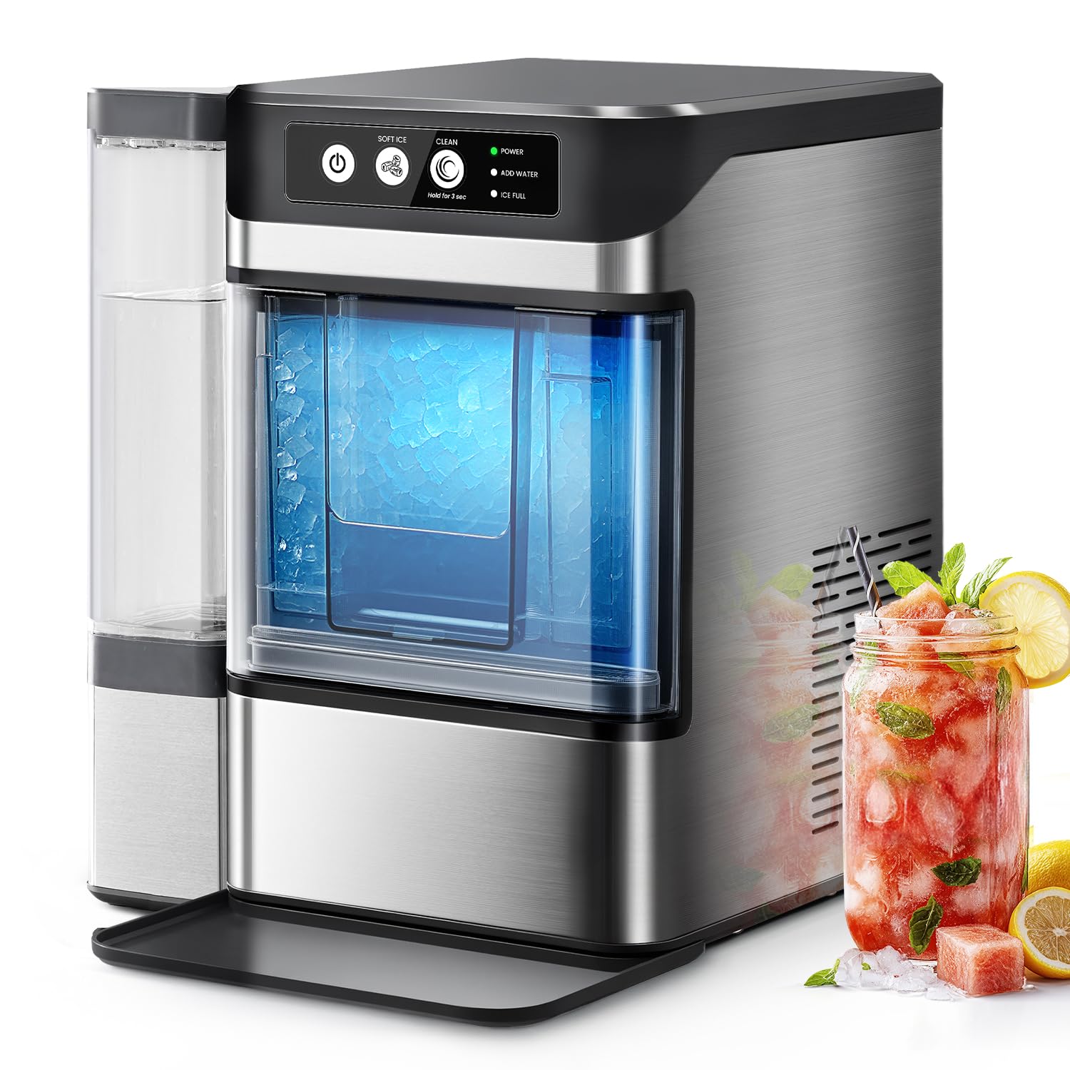 Walkmax Chewable Crunchable Countertop Nugget Ice Maker with 0.793 Gallon Tank，Large Capacity Ice Makers Countertop,41Lbs/24H, Self-Cleaning, One-Click Operation, Suitable for Party, Kitchen,Office