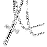 HZMAN Cross Necklace for Men Stainless Steel High Polished Double Layer Cross Necklace Pendant Christian Jewelry Gift with 24Inch Cuban Chain