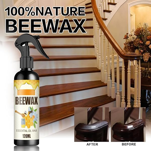 UYUAN BEESWAX SPRAY CLEANER WITH SPONGE & TOWEL FOR WOOD FURNITURE, NATURAL BEESWAX CARE FOR WOOD FLOORS, FURNITURE, TABLES, CABINETS (LEMON)