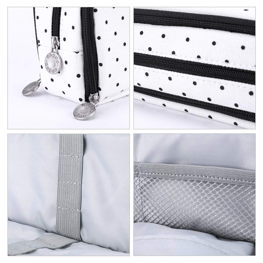 iSuperb Large Pencil Case Big Capacity Pencil Pouch 3 Compartments Pen Bag Canvas Marker Pen Bag for Teen Boys Girls School Students (Black Polka Dot)