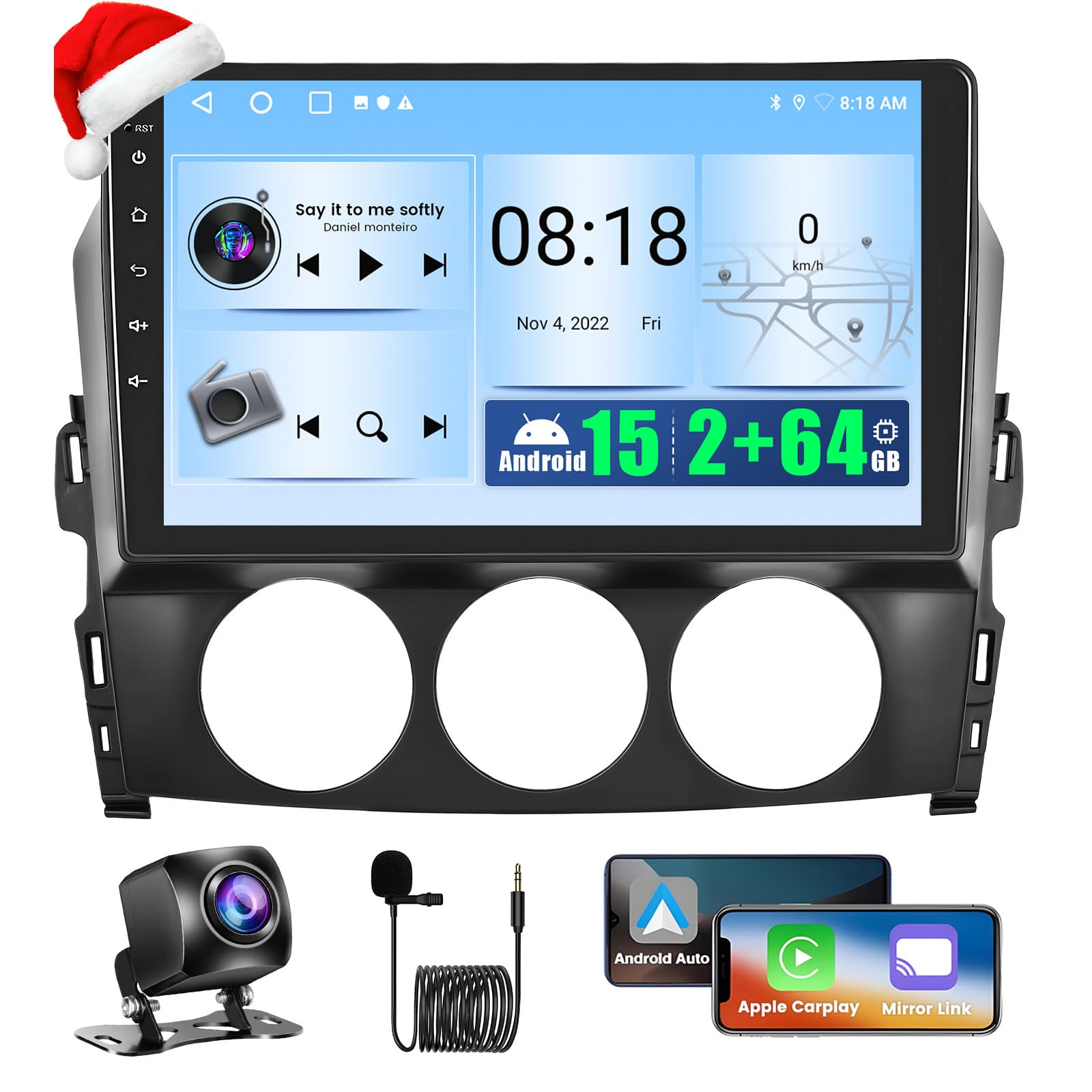 Photo 1 of 2+64GB Android 15 Car Radio for Mazda MX-5 NC Miata 2006-2015 Wireless CarPlay Android Auto, Realdio 9 Inch Touch Screen Car Radio with WiFi GPS Bluetooth EQ 26UI FM RDS Backup Camera