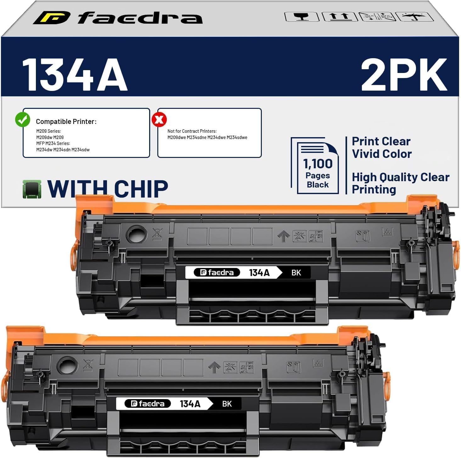 134A W1340A Toner Cartridges (with Chip) Replacement for HP 134A Toner Cartridges W1340A 134X W1340X for HP HP M209dw M209 MFP M234dw M234sdw Toner (2 Black)