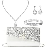 YYW 4 Pieces Women Evening Handbags Clutch Purse Bag with Rhinestone Crystal Jewelry Set for Wedding Party