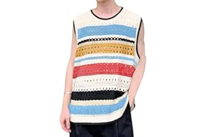 Arssm Mens Crochet Sweater Vest Color Block Knit Vest Sleeveless Crewneck Blouses Tops Hollow Out Tank Top