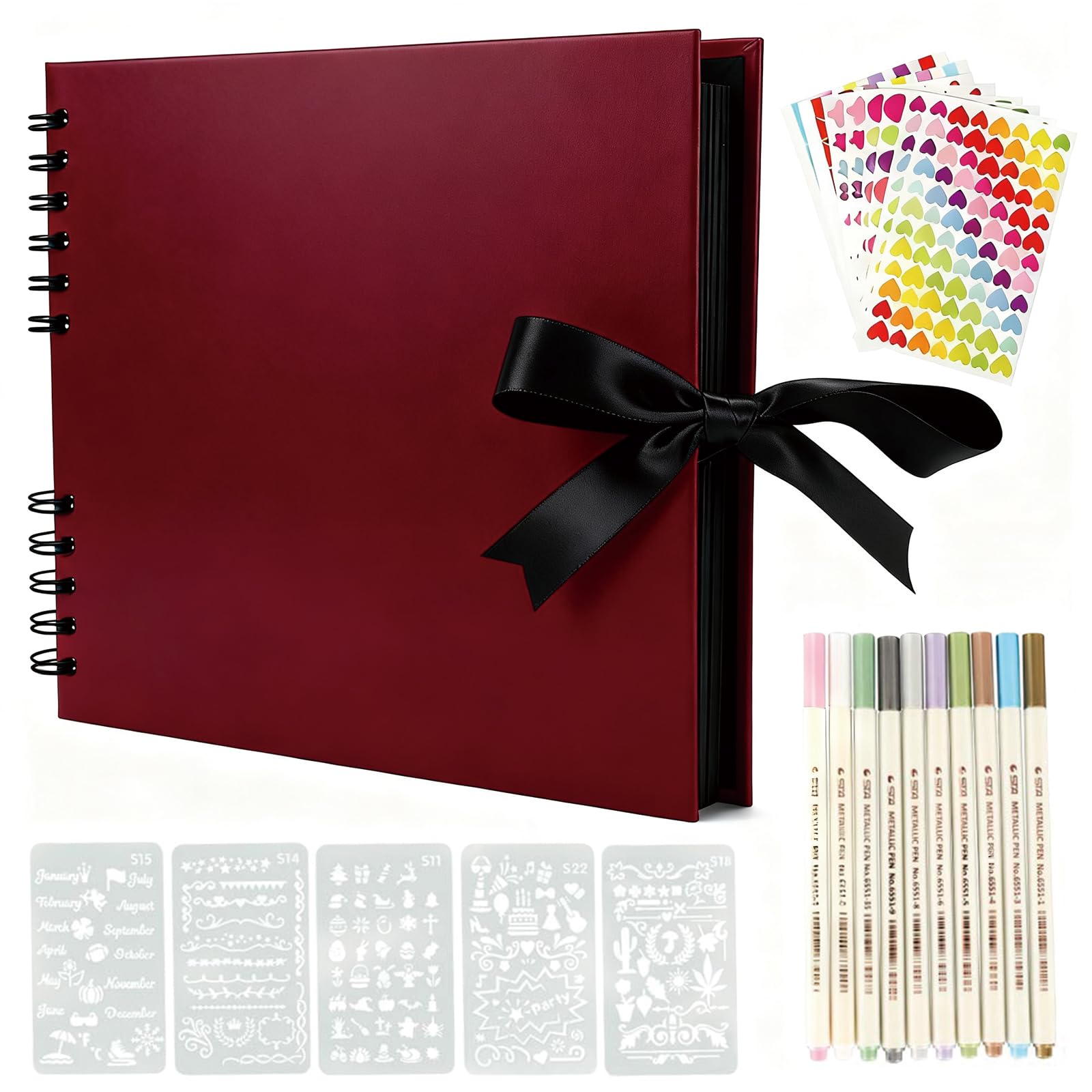 YILEEY ScrapBook 80 Black Pages Scrap book, Photo Album 12 x 9 inches Memory Books Guestbook, DIY Gift with Scrapbooking Accessories for Mother's Day, Birthdays, Valentine's Day, Christmas, Burgundy