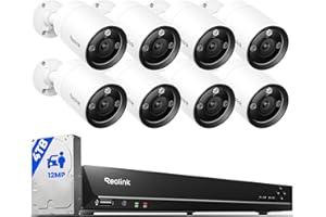 REOLINK 12MP Security Camera System Commercial, 8pcs H.265 12MP PoE Security Cameras Outdoor, Person Vehicle Pet Detection, Spotlight Color Night Vision, 16CH NVR 4TB HDD, RLK16-1200B8-A