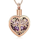Yinplsmemory Heart Cremation Jewelry Tree of Life Urn Necklace for Ashes of Loved One Women Memorial Ashes Keepsake Necklace to Hold Ashes