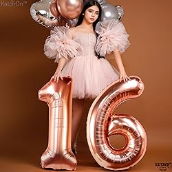 KatchOn, Rose Gold 16 Balloon Numbers - 40 Inch