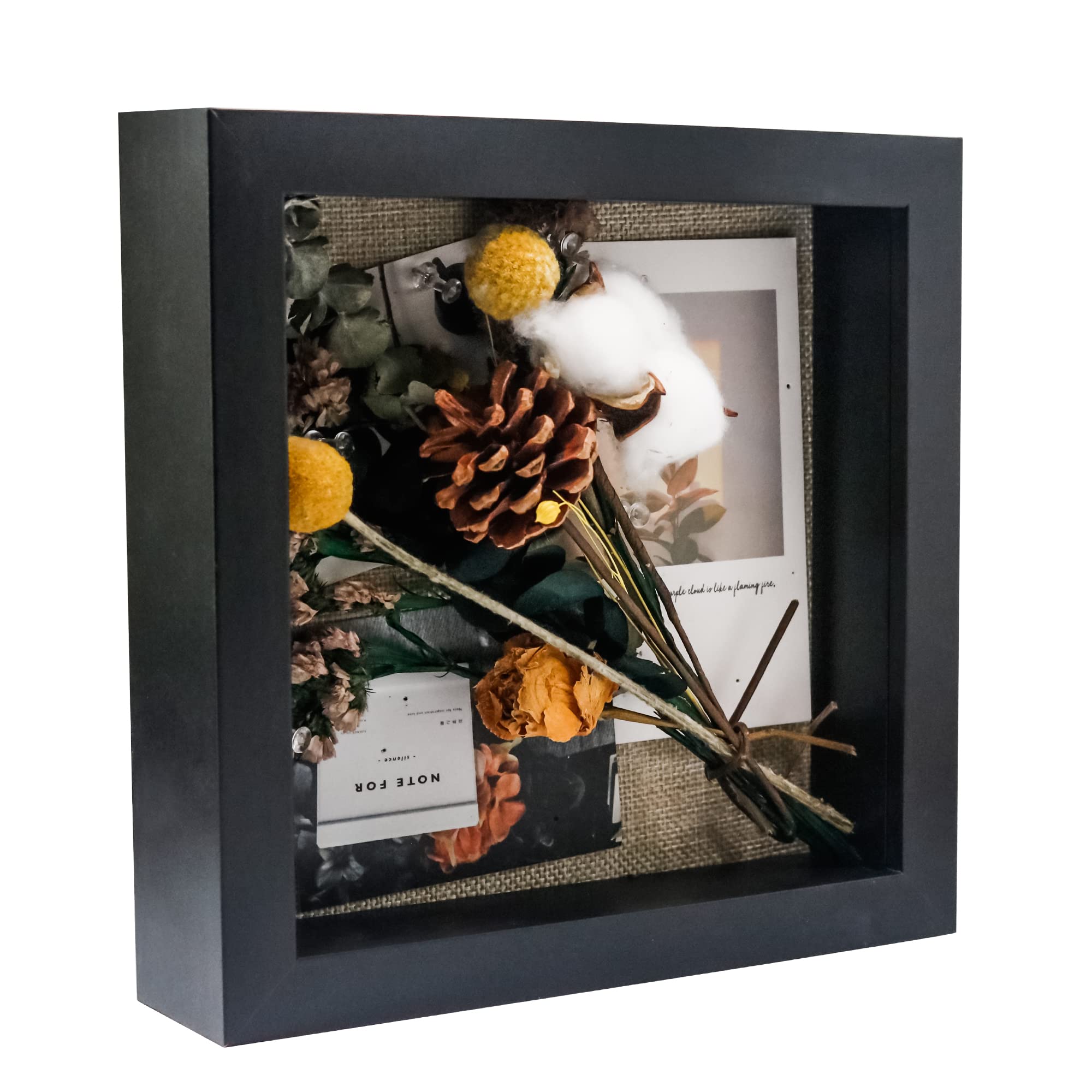 GraduatePro 9x9 Black Shadow Box Frame 23x23 cm Deep Picture Frame with Linen Back for Crafts 3D Deep Black Bouquet Flower Case Picture Memorabilia Memory Wooden Tabletop and Wall Hanging — image 1