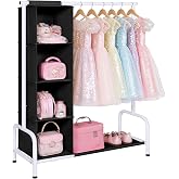 Univivi Kids Clothing Rack with Hanging Organizer, 43 Inch, Black and White | Toddler Dress Up Storage with Bottom Shelf, Sturdy Metal Dress Up Rack, Toddler Wardrobe Rack for Nursery, Playroom, Bedroom