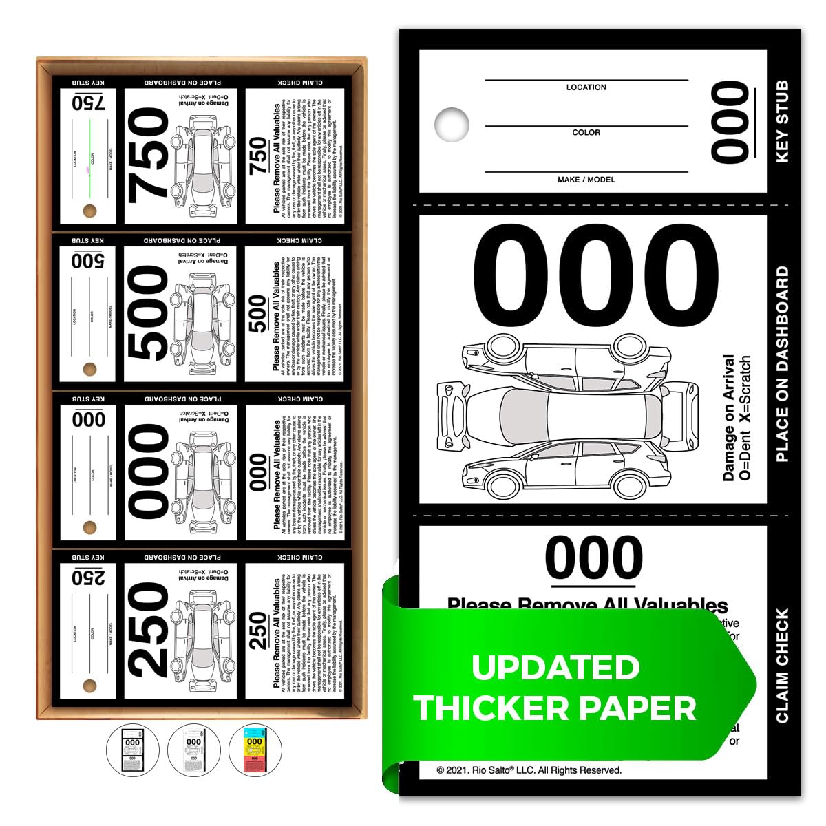 Rio Salto 3 Part Valet Parking Tickets Perforated