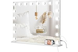 HOMCOM Hollywood Makeup Mirror with Lights, 31.5" x 24.4" Vanity Mirror with 18 LED Bulbs, 3 Lighting Modes, USB Charging Por