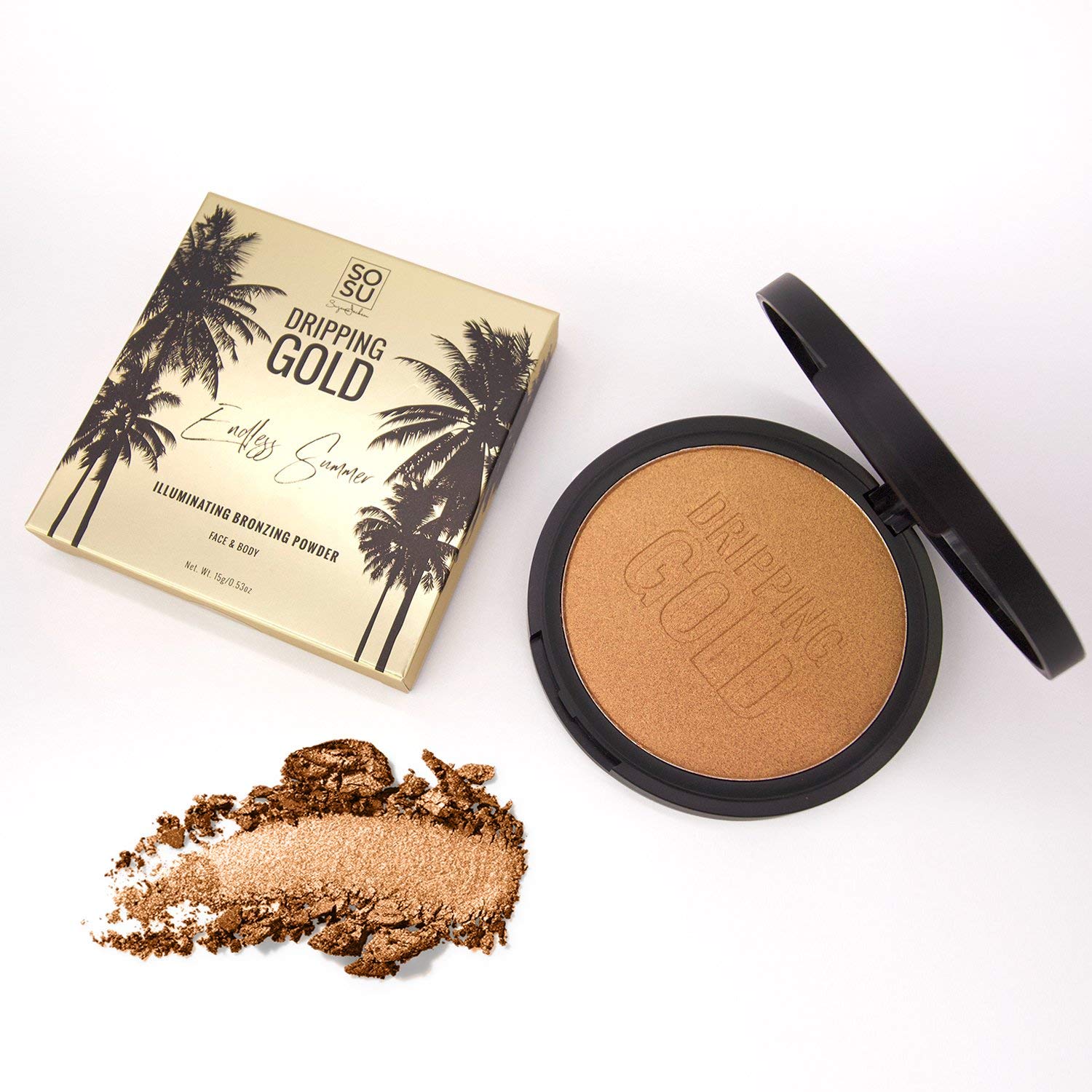 Dripping Gold Endless Summer Illuminating Bronzing Powder – Travel-Friendly Shimmer Bronzer for Face & Body – Sun-Kissed, Golden Glow – Silky, Blendable Formula – Includes Large Compact Mirror