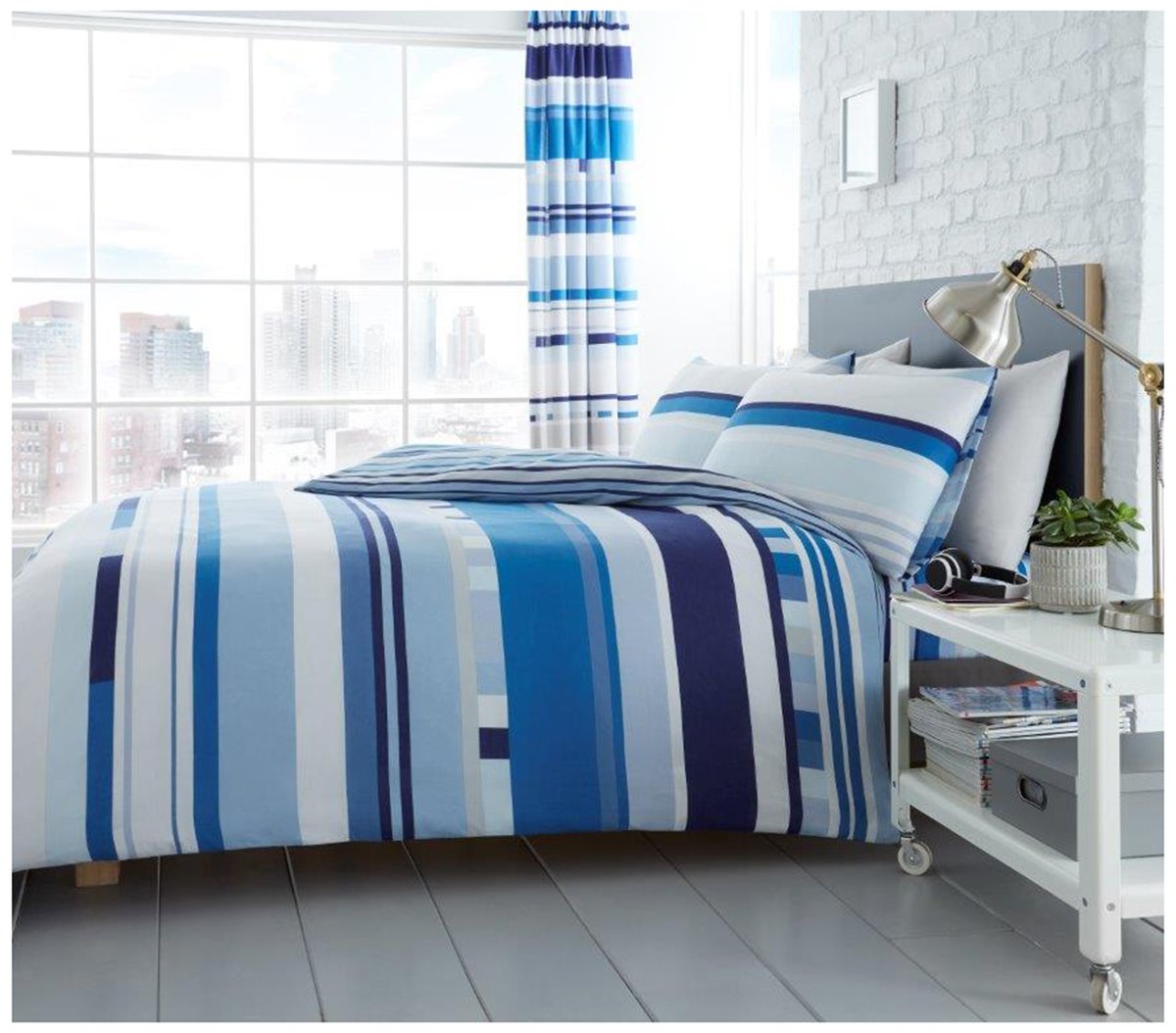 GC GAVENO CAVAILIA Luxury Printed Duvet Cover, Polycotton Reversible Bedding Quilt Set, Chester Stripe-Blue, Single