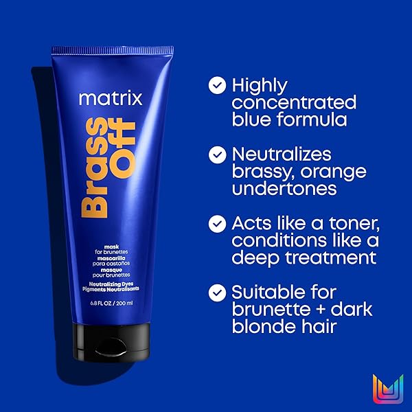 MATRIX BRASS OFF COLOR DEPOSITING NEUTRALIZATION HAIR MASK | REPAIRS & PROTECTS FRAGILE HAIR | FOR COLOR TREATED HAIR |NEUTRALIZES ORANGE TONES | COLOR DEPOSITING | PACKAGING MAY VARY | 6.8 FL. OZ.