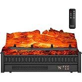 AIRMATE 1500W Electric Fireplace Heater, 22In Electric Fireplace Insert Logs, Fire Places Fireplace 12H Timer, Adjustable Flame Colors &amp; Light Remote Overheat Protection