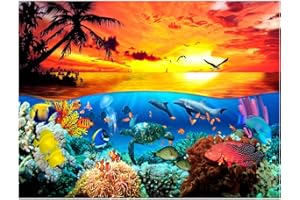 SUZM Fish Tank Background, PVC Self Adhesive Terrarium Background for Reptile Marine Life, Undersea Landscape Theme Poster Stickers, 48" x 20"