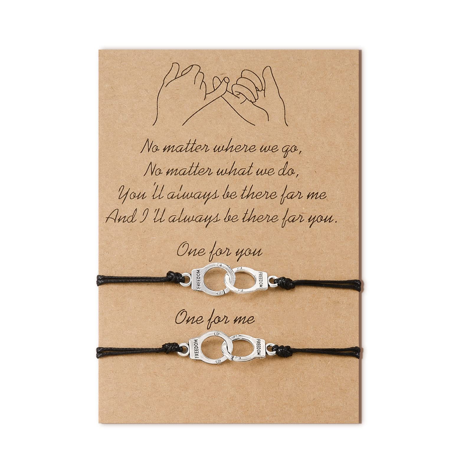 VU100 2Pcs Handcuff Charm Woven Friendship Strings Bracelets Couple Best Friend Distacne Matching for Women Men Girls Boys BFF Gifts