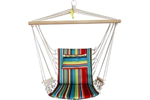 BACKYARD EXPRESSIONS PATIO · HOME · GARDEN Hammock Chair Hanging Rope Swing, 12 Patterns, Quality Comfortable and Breathable Fabric - Indoor/Outdoor - Tropical Stripes
