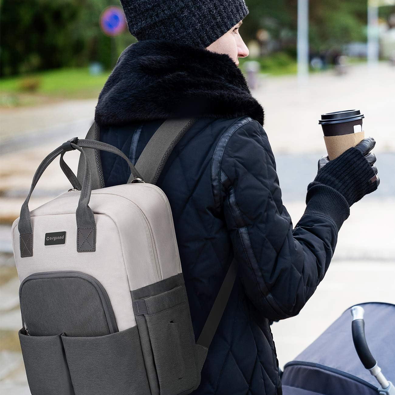 Unisex Nappy Travel Maternity Tote Baby Bag Multi-Pockets Large Capacity with Insulated Pocket Stroller Straps with Side Tissue and Back Pocket COSYLAND Diaper Bag Backpack with Laptop Pocket