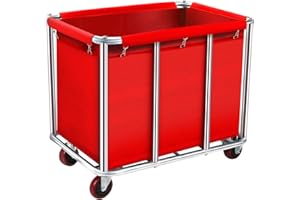 FRIDES Commercial Laundry Cart with Wheels, 11.35 Bushel large Laundry Rolling Bins with Removable Waterproof Canvas Lining Basket, Heavy Duty Stainless Steel Laundry Hampers for Hotels & Hospital