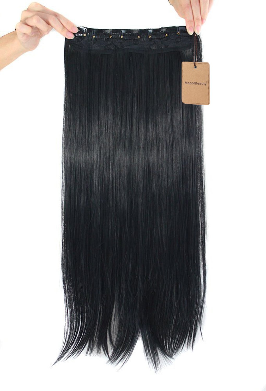 MapofBeauty 24" Long Straight Clip in Hair Extensions Hairpieces (Black)