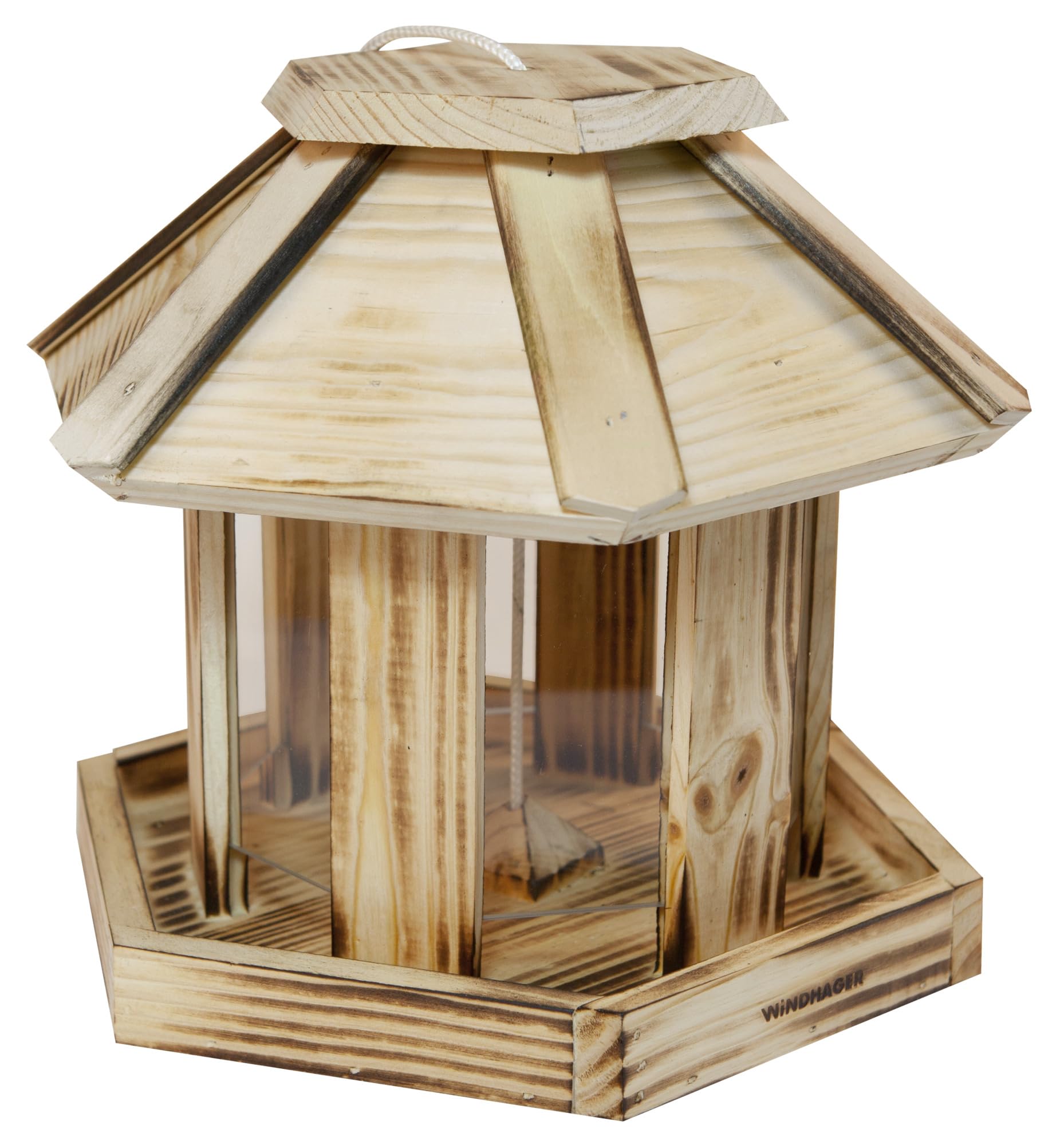 Windhager Wilder Kaiser 06934 Bird Feeder Silo Bird Feeder with Glass Window Solid Wood 26 x 26 x 24.5 cm