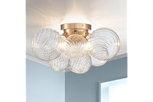 Shrine Lighting Gold Bubble Glass Ceiling Light, Flush Mount Ceiling Light for Living Room, D46 x H23 cm, G9*4 Sockets, Globe