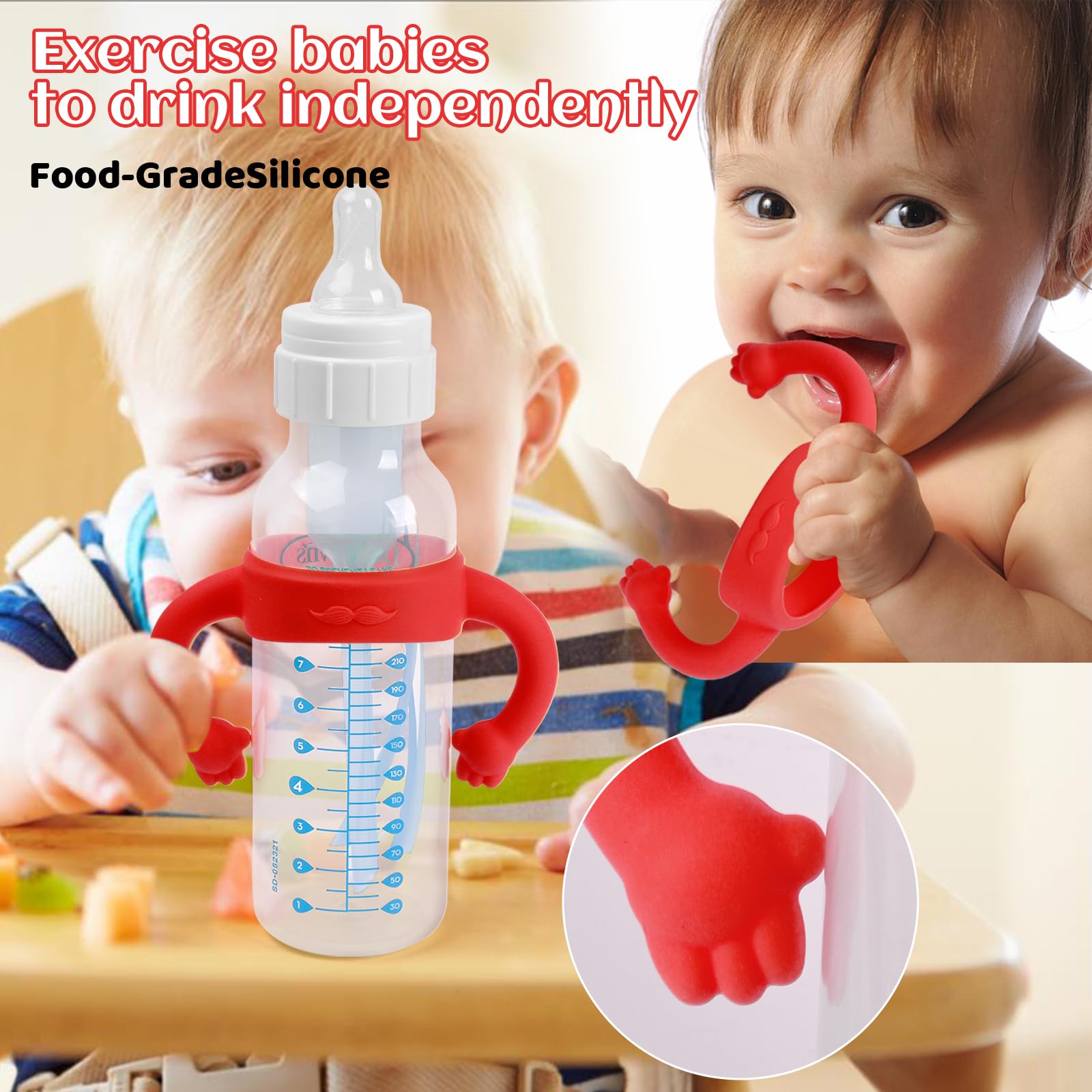 HUAKENER 4 Pack Baby Bottle Handles for Dr Brown Narrow Bottles - Silicone, Cute Holder With Easy Grip to Hold Their Own Bottle, BPA Free