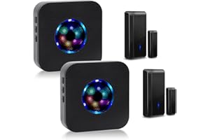 Door Chimes HUWOO Wireless Door Open Sensor for Business Home Office When Entering Door Open Alert with 1000Ft Range 55 Ringtone 5 Volume Level Adjustable 7 Colour Flash(2 Receiver & 2 Sensor)