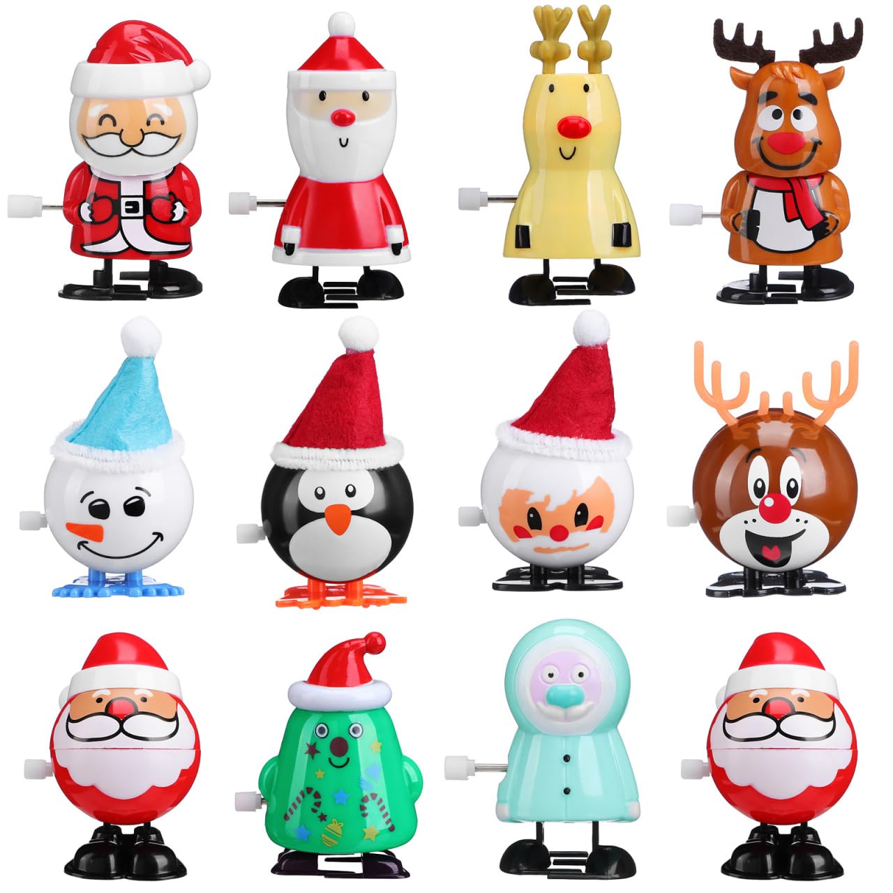 Tomaibaby 12Pcs Wind Up Toys Snowman Reindeer Christmas Tree Santa Claus Penguin Clockwork Toys Figure Xmas Holiday Party Supplies Favors Goodie Bag Fillers