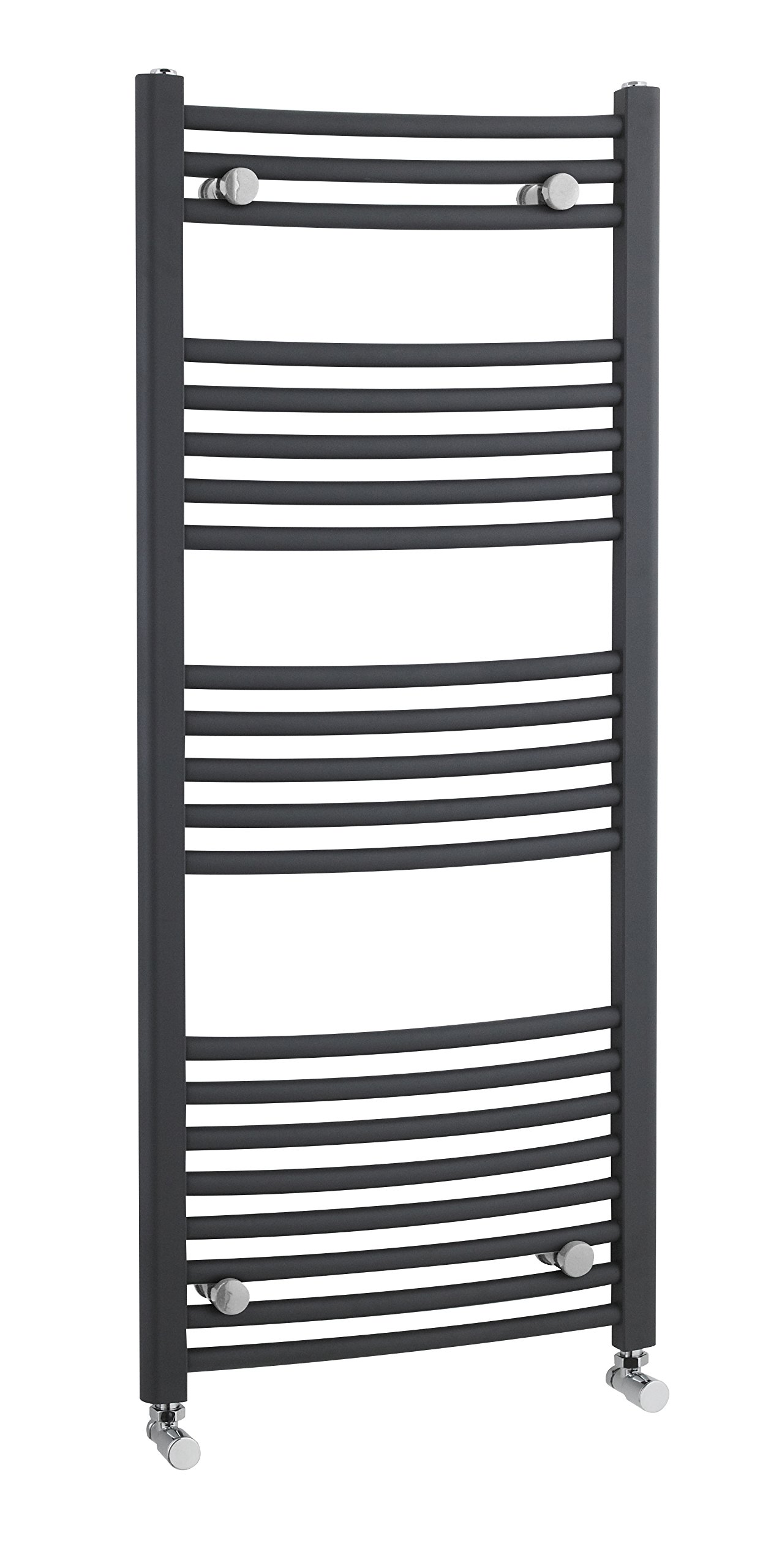 nuie MTY104 Modern Bathroom Vertical Heated Ladder Towel Rail with Curved Rails, 1150mm x 500mm, Anthracite