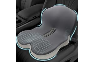 MOSXOED Memory Foam Seat Cushion for Sciatica & Back Pain Relief - Ergonomic Chair Pad with Adjustable Strap & Supportive Comfort Cover, Non-Slip for Car, Truck, Office Chair - Dark Gray&Light Gray