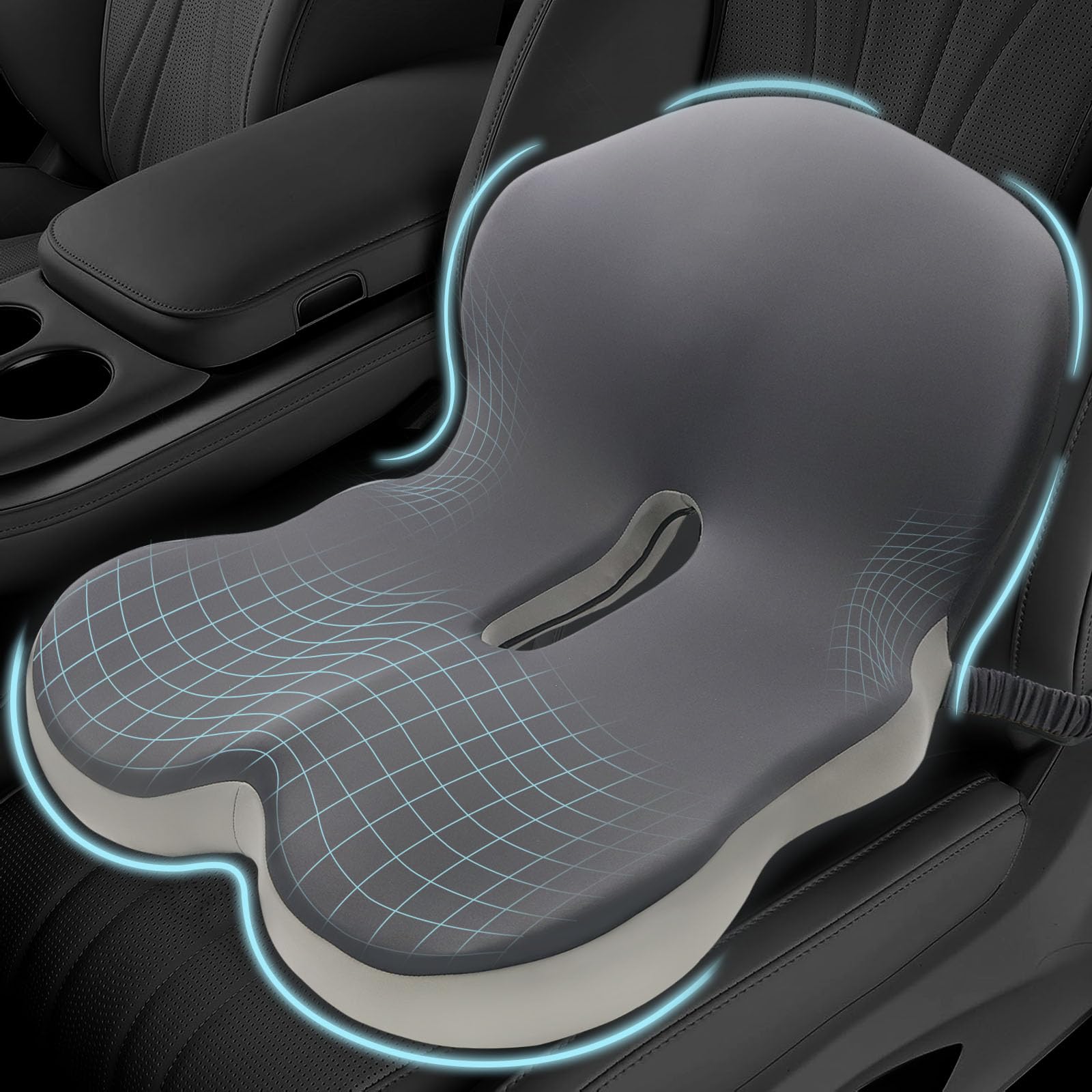 Photo 1 of Seat Cushion for Truck Driver with Adjustable Strap, Memory Foam Chair Cushion for Sciatica, Back, Tailbone Pain Relief, Intimate Ventilation, Non-Slip & Airy Cover, Dark Gray&Light Gray