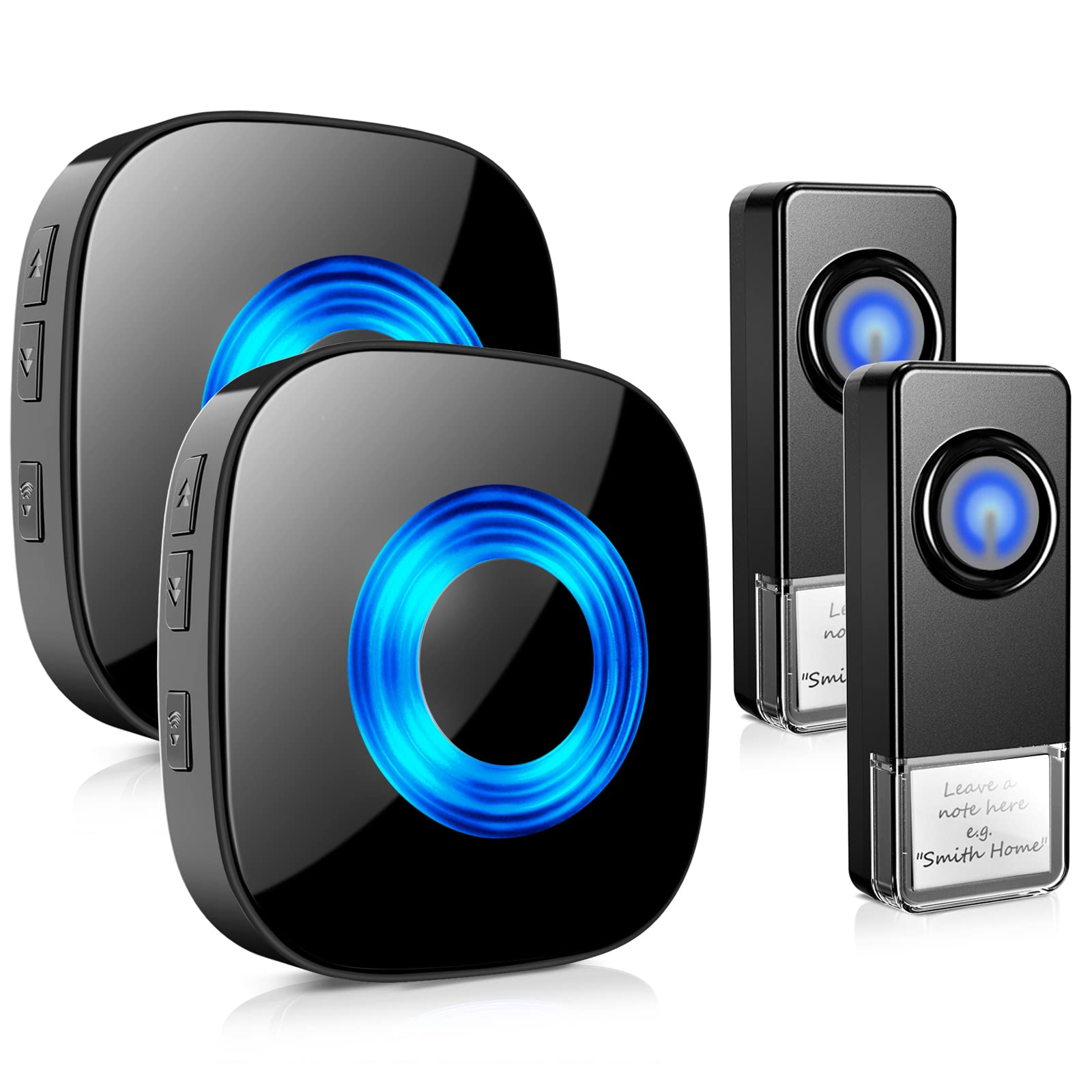 Photo 1 of Wireless Doorbell 2 Receivers 2 Push Buttons, PHYSEN Waterproof Door Chime Kit Operating at 1300-ft, Adjustable 58 Melodies & 5 Volume Levels LED Strobe, Door Bell for Home Office Classroom, Black