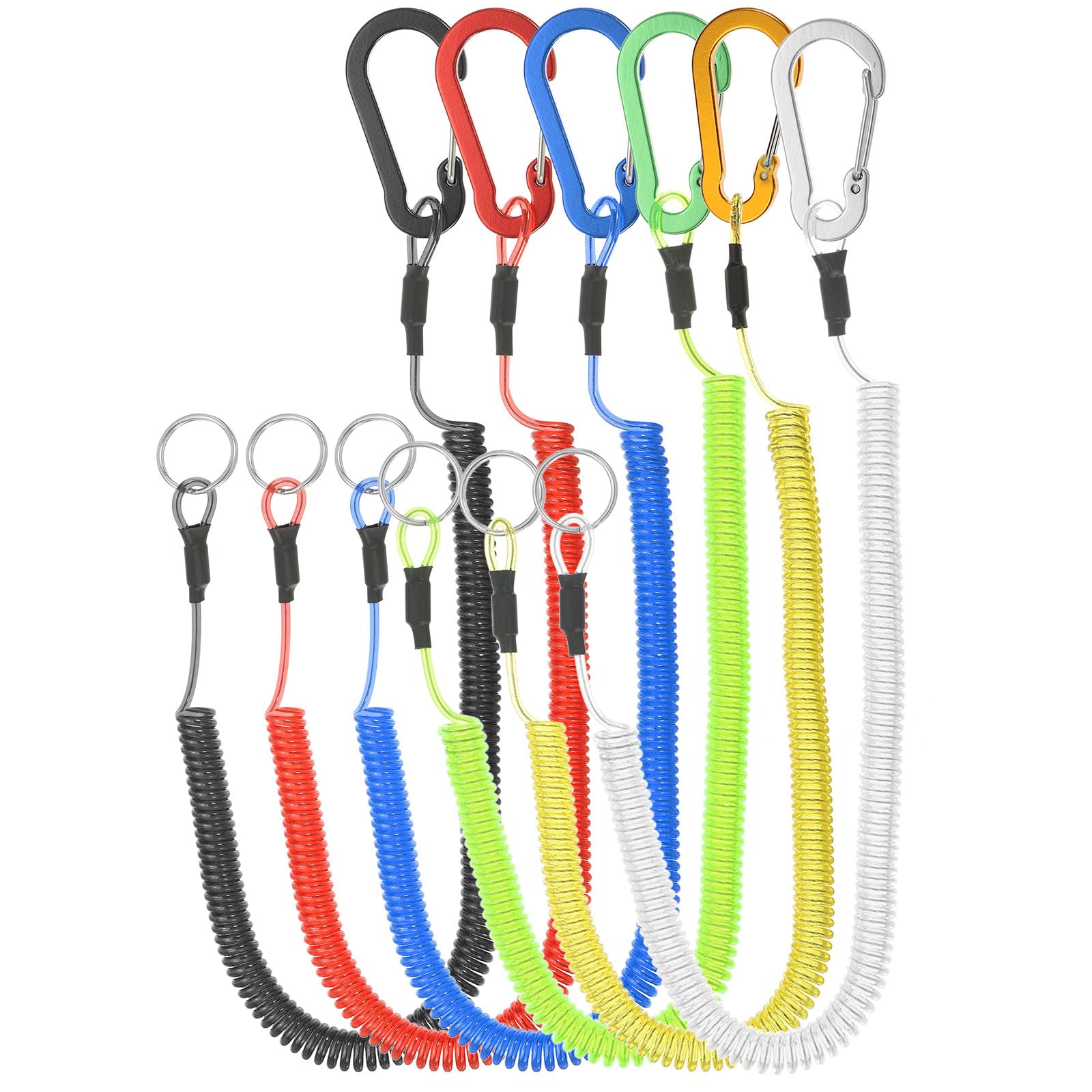 PATIKIL 6pcs Retractable Spring Coil Straps, 6" Spiral Stretchy Safety Lanyard Cord with Aluminium Clip and Key Ring for Fishing Kayak Climbing Boating Pliers, 6 Colors
