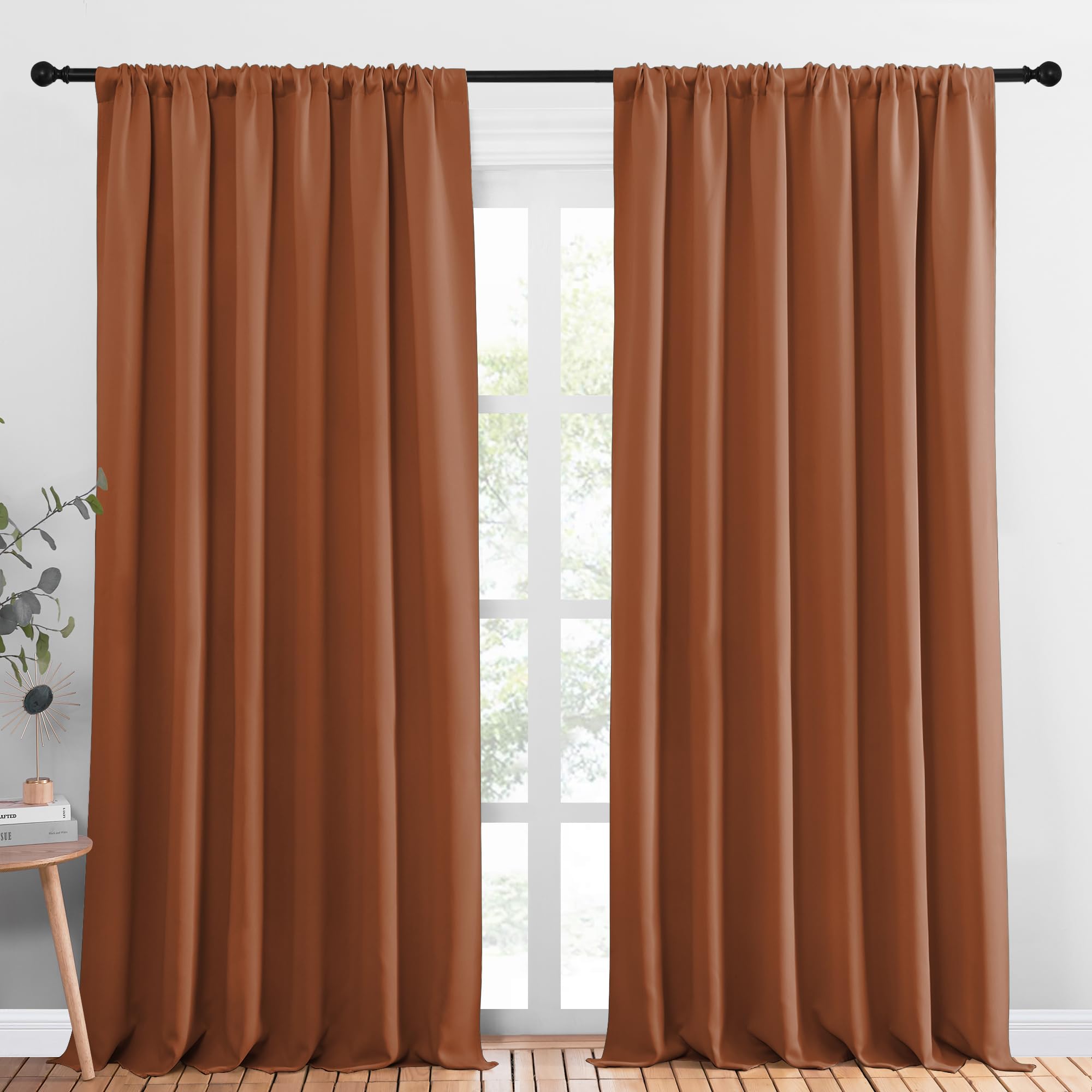 NICETOWN 2 Panels Blackout Curtains, Rod Pocket Thermal Insulated Drapess for Bedroom, Privacy Protection Easy-Care Heavy Duty Curtains for Living Room/Dining Room, W70 x L95 inches, Burnt Orange Image