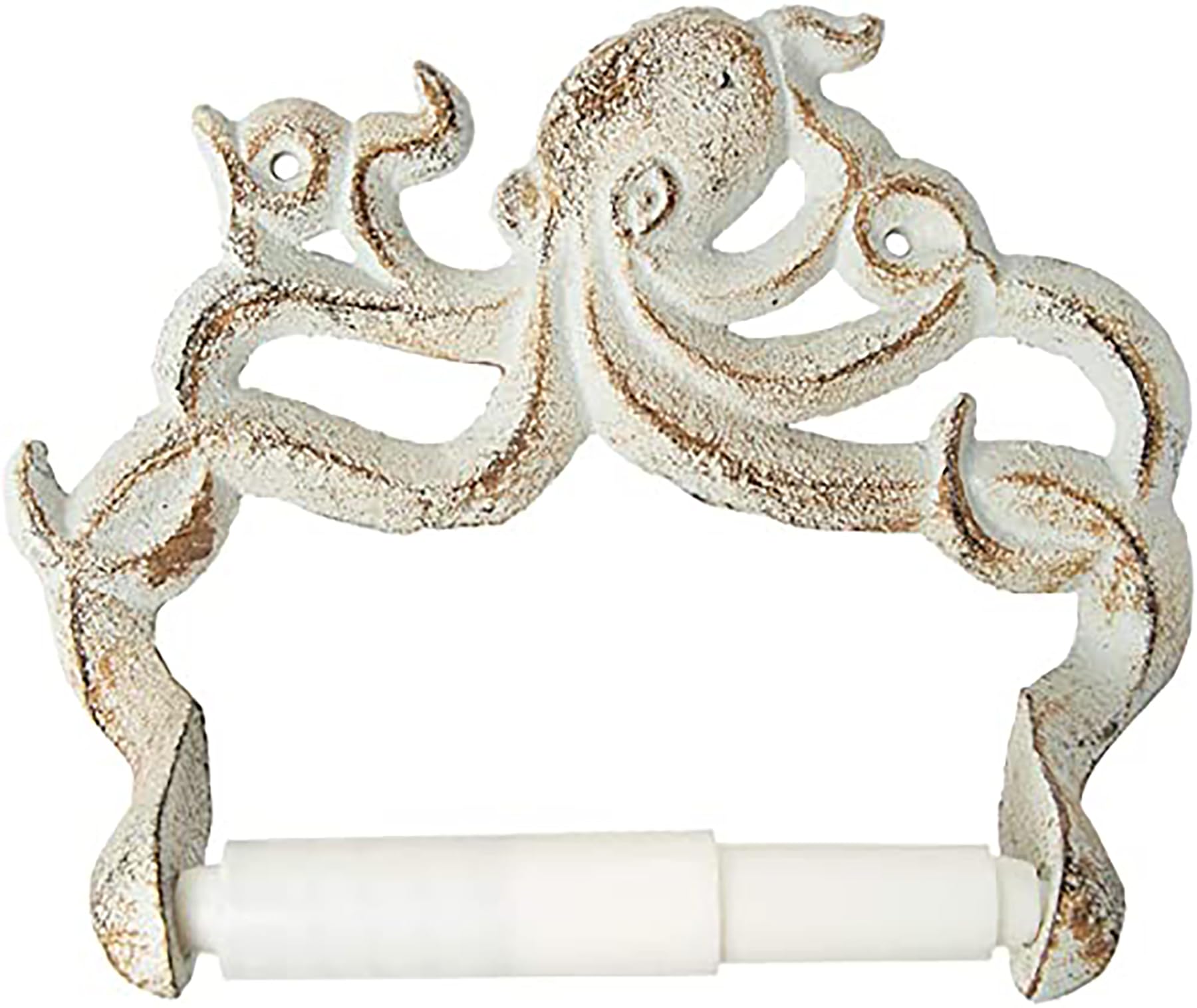 Photo 1 of Decorative Cast Iron Octopus Toilet Paper Roll Holder – Wall Mounted Octopus Décor for Bathroom – Kraken, Nautical Bathroom Accessories – Easy to Install with Included Screws and Anchors - Rust White