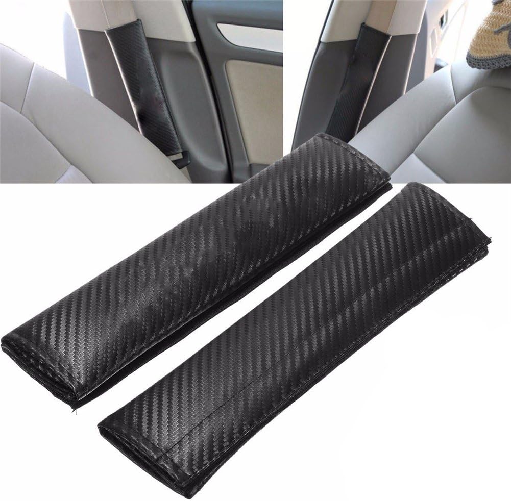 Dubens Car Seat Belt Seatbelt Pillow Safety Seat Belt Cover Bags Shoulder Pads Set, Bar Strap Pad Seat Belt Pad Strap Guard, Carbon Fiber Black (Pack of 2)