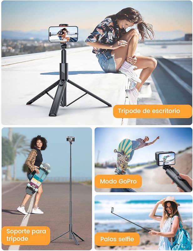 Tripé Selfie Stick de 180cm, monopé móvel NT79 com comando remoto para telemóvel e câmara, compatível com iPhone/Samsung/Gopro/Câmara (preto) — foto 5 de 8
