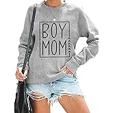MYCHTE Boy Mom Sweatshirt for Women Casual Fall Winter Long Sleeve Pullover Tops Funny Letter Print Boy Mama T Shirt