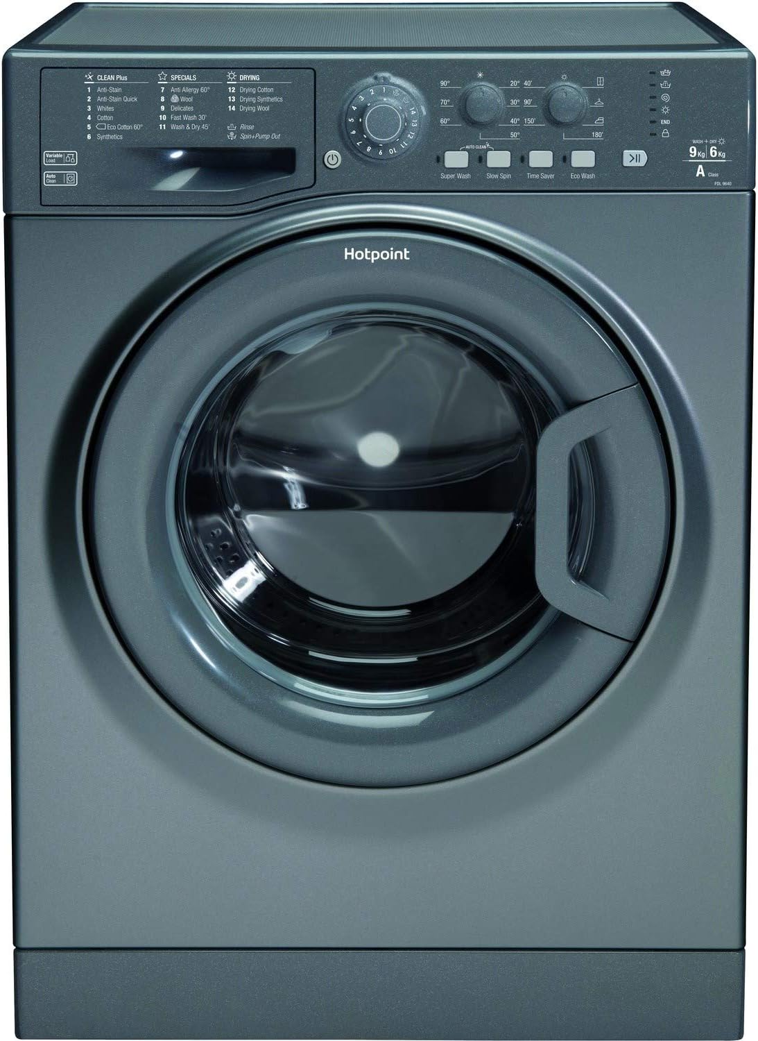HOTPOINT FDL9640G Aquarius 9kg Wash 6kg Dry 1400rpm Freestanding Washer Dryer - Graphite