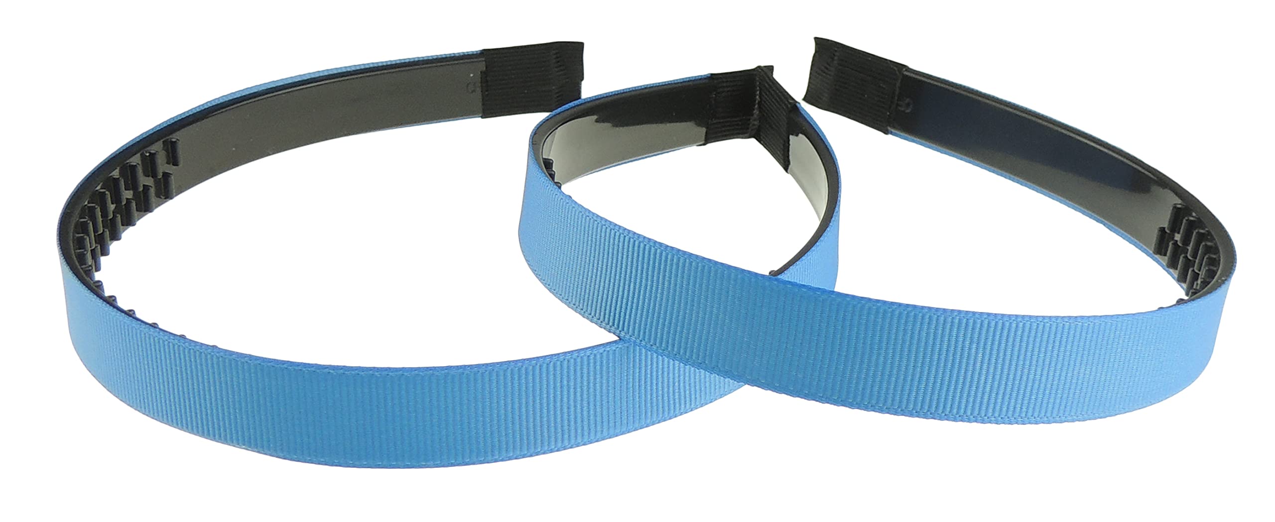 Ladies Girls Set of 2 Ribbed Satin Ribbon 15mm Black Toothed Covered Headband Alice Band (Blue)