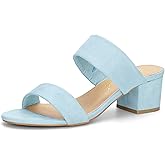 Allegra K Women's Block Heel Dual Straps Slides Sky Blue Sandals 7.5 M US