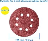 XBrand 50 Pcs 125mm Sanding Discs 40 Grit 8 Hole Hook Loop for Orbital Sander view 2